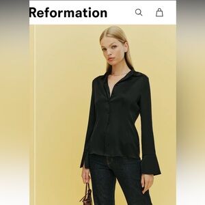 Reformation Samara Satin Button Down Blouse Shirt Size 10 Flared Cuff